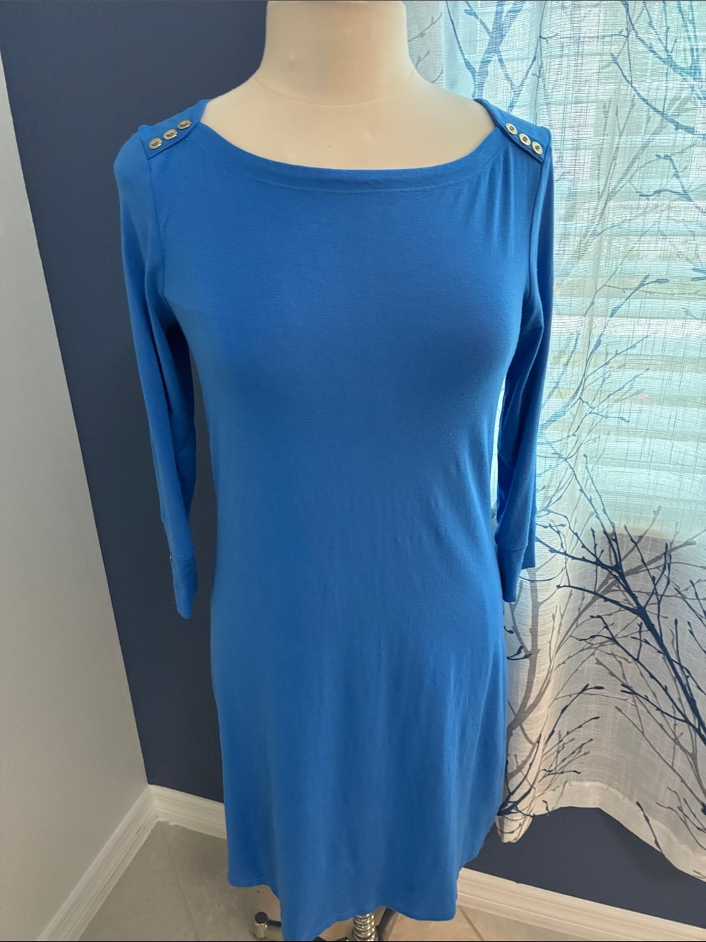 Lilly Pulitzer Blue Boatneck Button-Shoulder Knit Dress